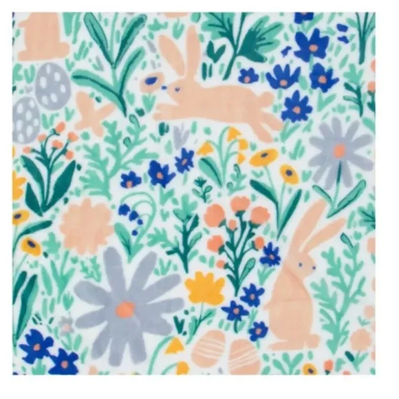 Floral & Bunny Plush Throw Blanket - White, Green, Yellow - Picture 3 of 3